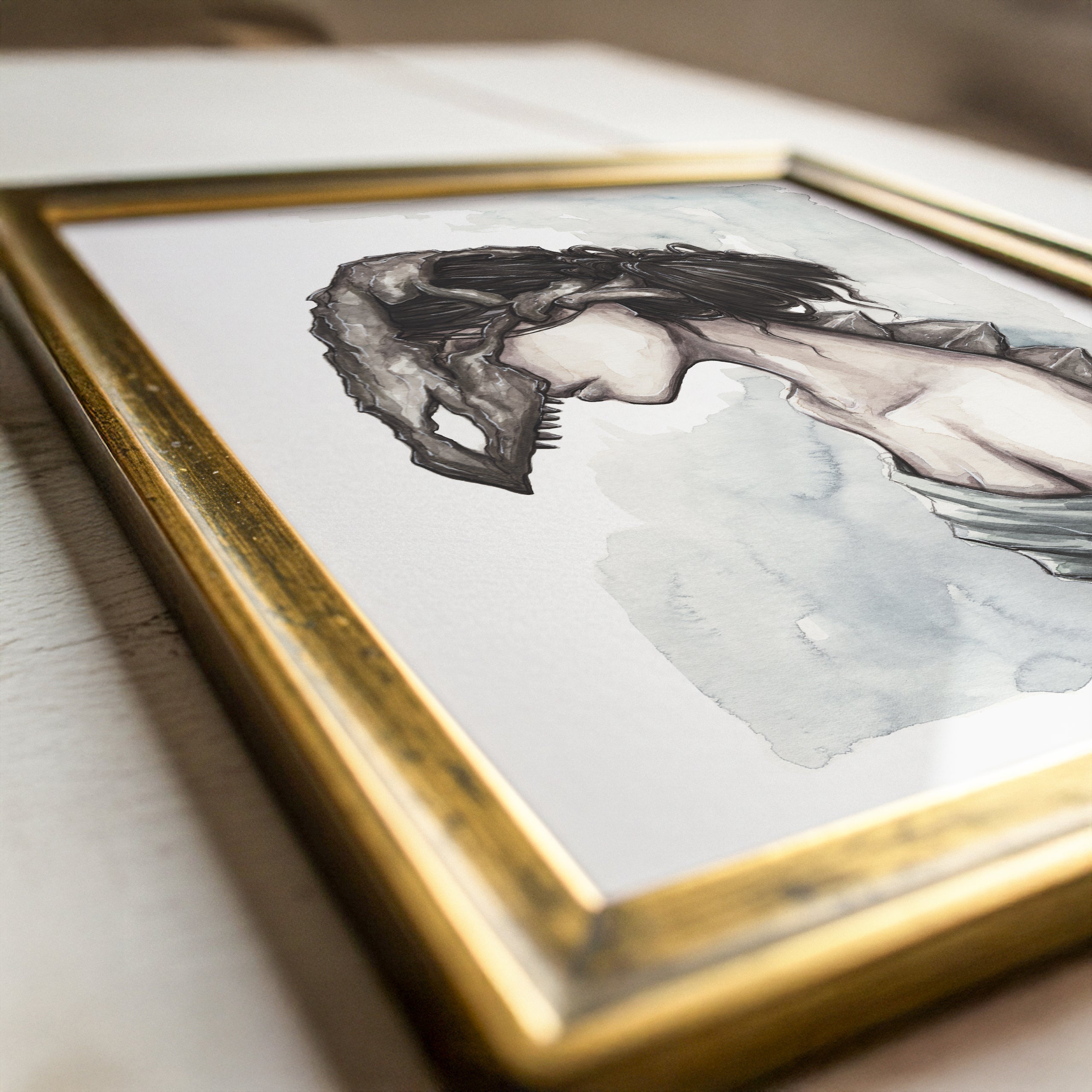 Stego Skull Watercolor Print