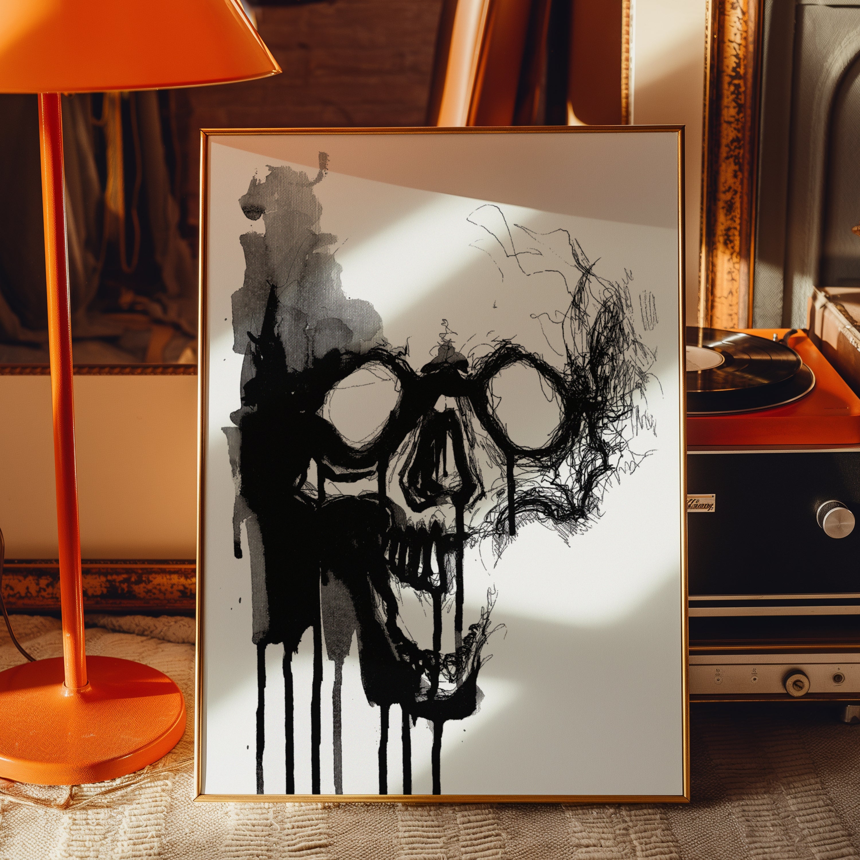 Black Ink Skull Print