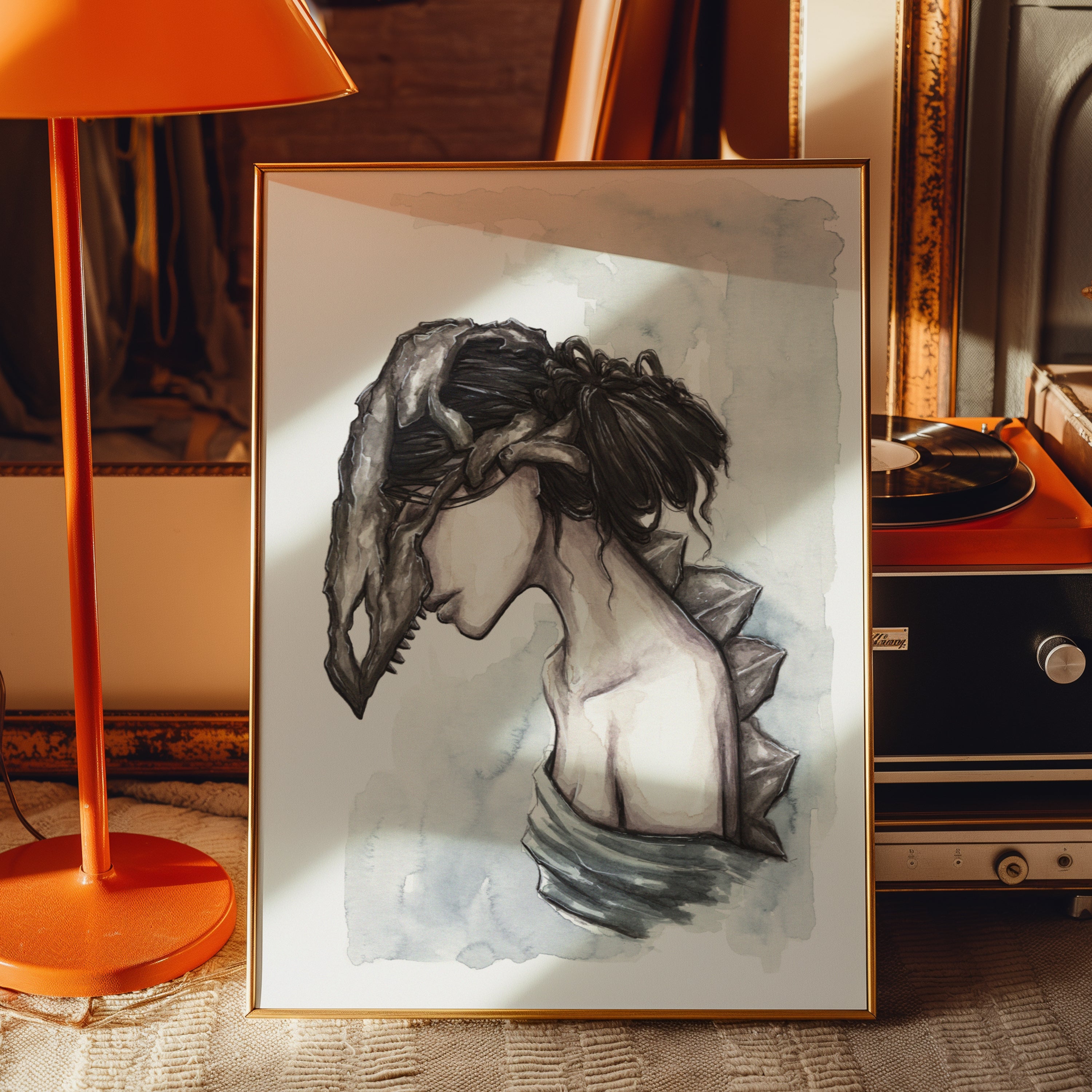 Stego Skull Watercolor Print