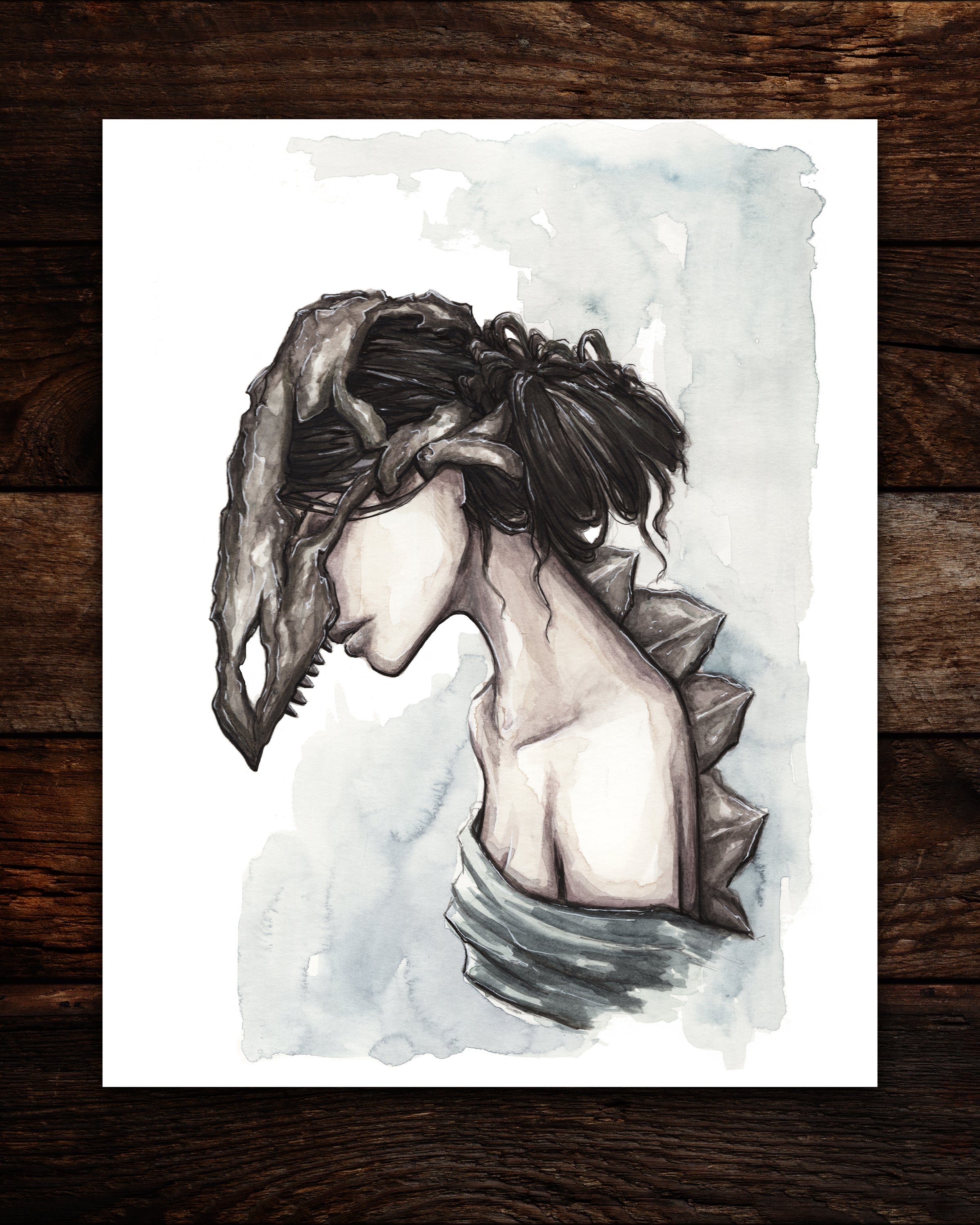 Stego Skull Watercolor Print