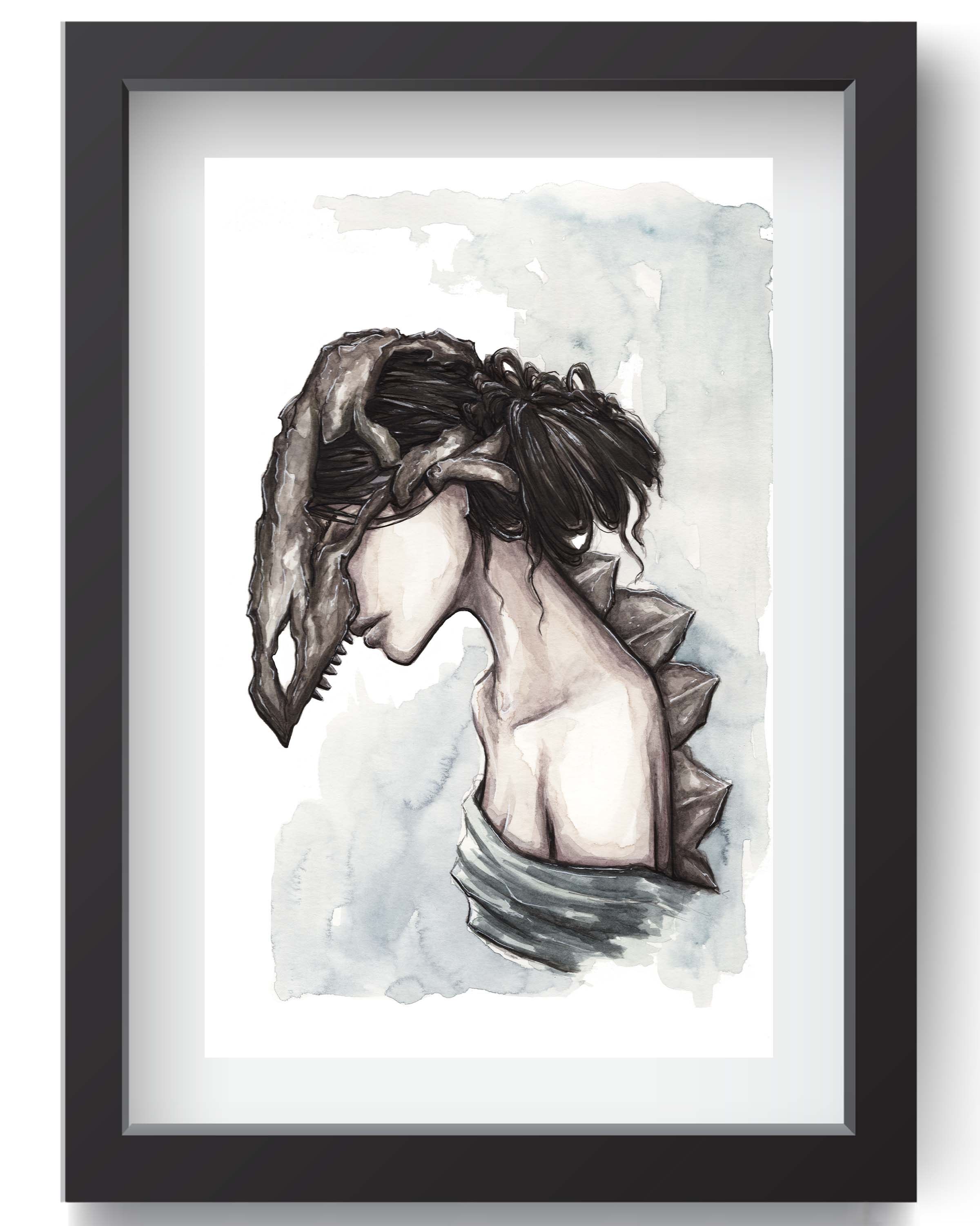 Stego Skull Watercolor Print