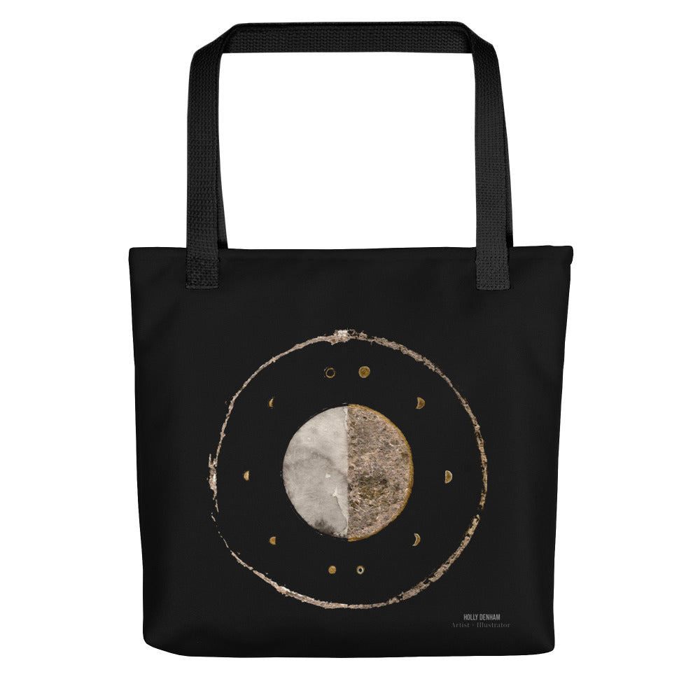 Moon Phases Tote Bag Black