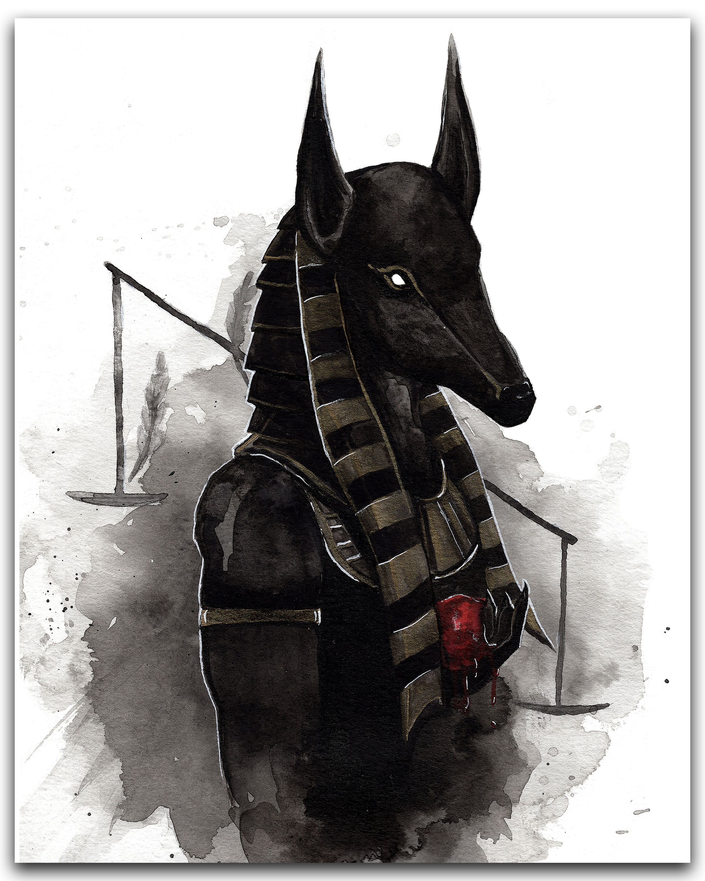 anubis ink painting print top down
