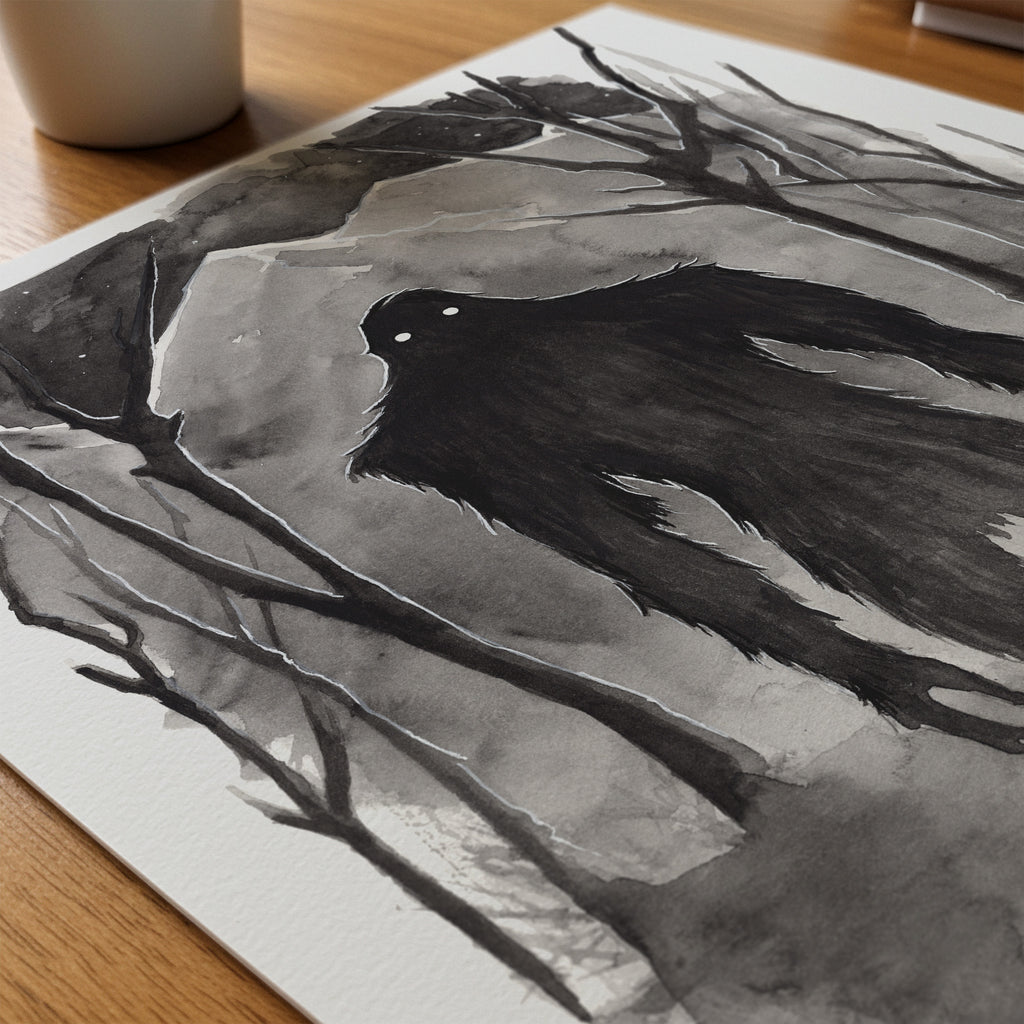 bigfoot ink painting close up side view