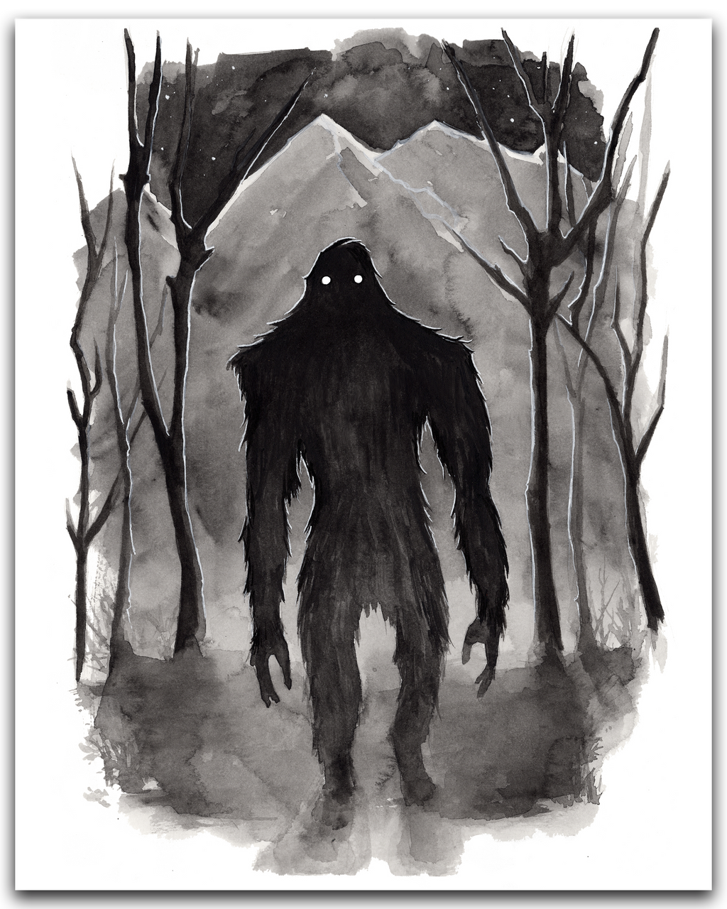 bigfoot ink painting with a drop shadow