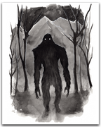 bigfoot ink painting with a drop shadow