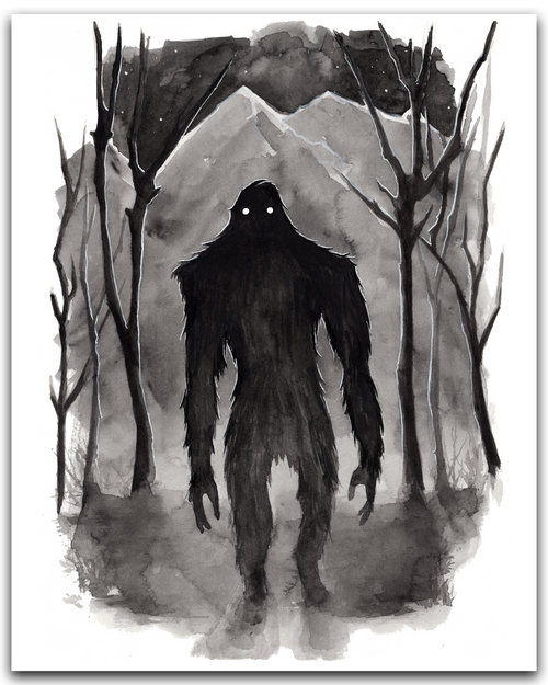 bigfoot ink painting with a drop shadow