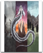 falkor dragon watercolor painting print laying flat with a drop shadow