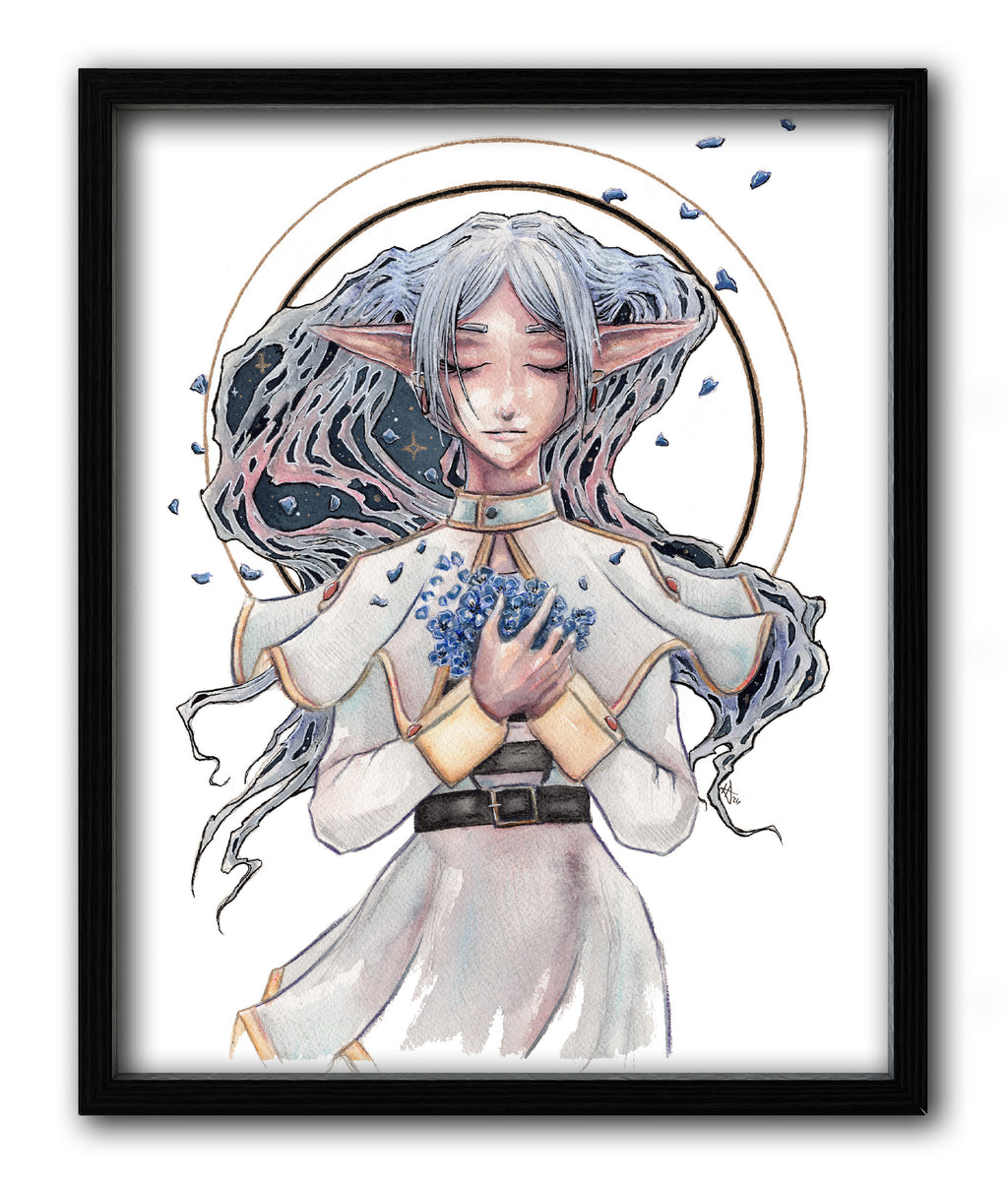 Frieren and the Blue Moon Flowers Print