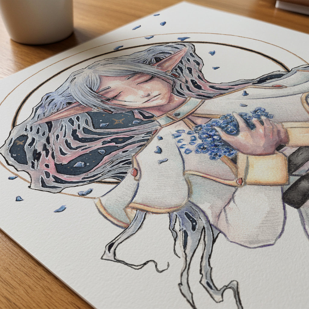 Frieren and the Blue Moon Flowers Print