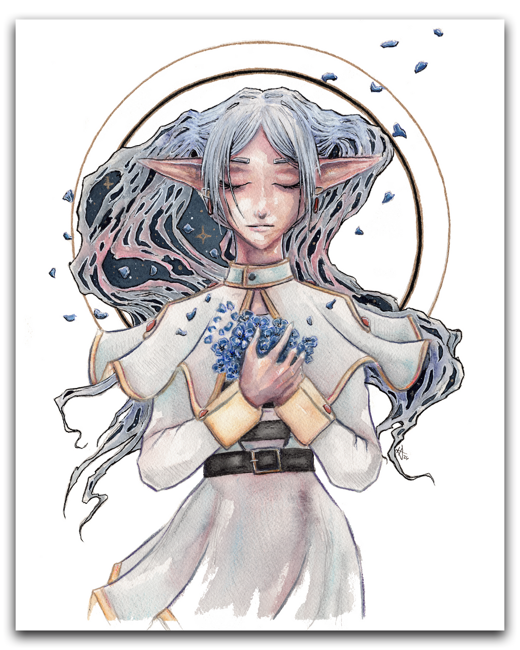 Frieren and the Blue Moon Flowers Print