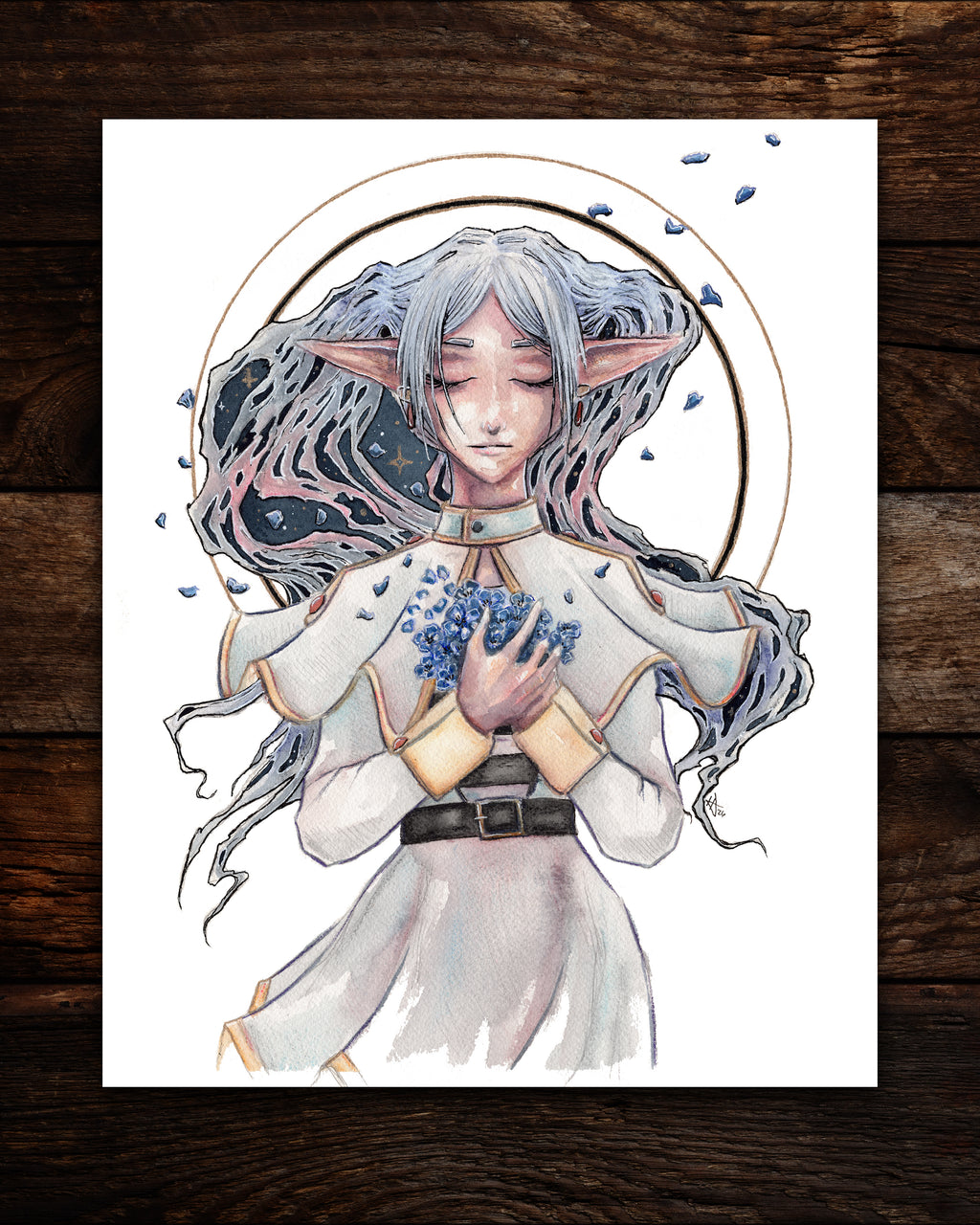 Frieren and the Blue Moon Flowers Print