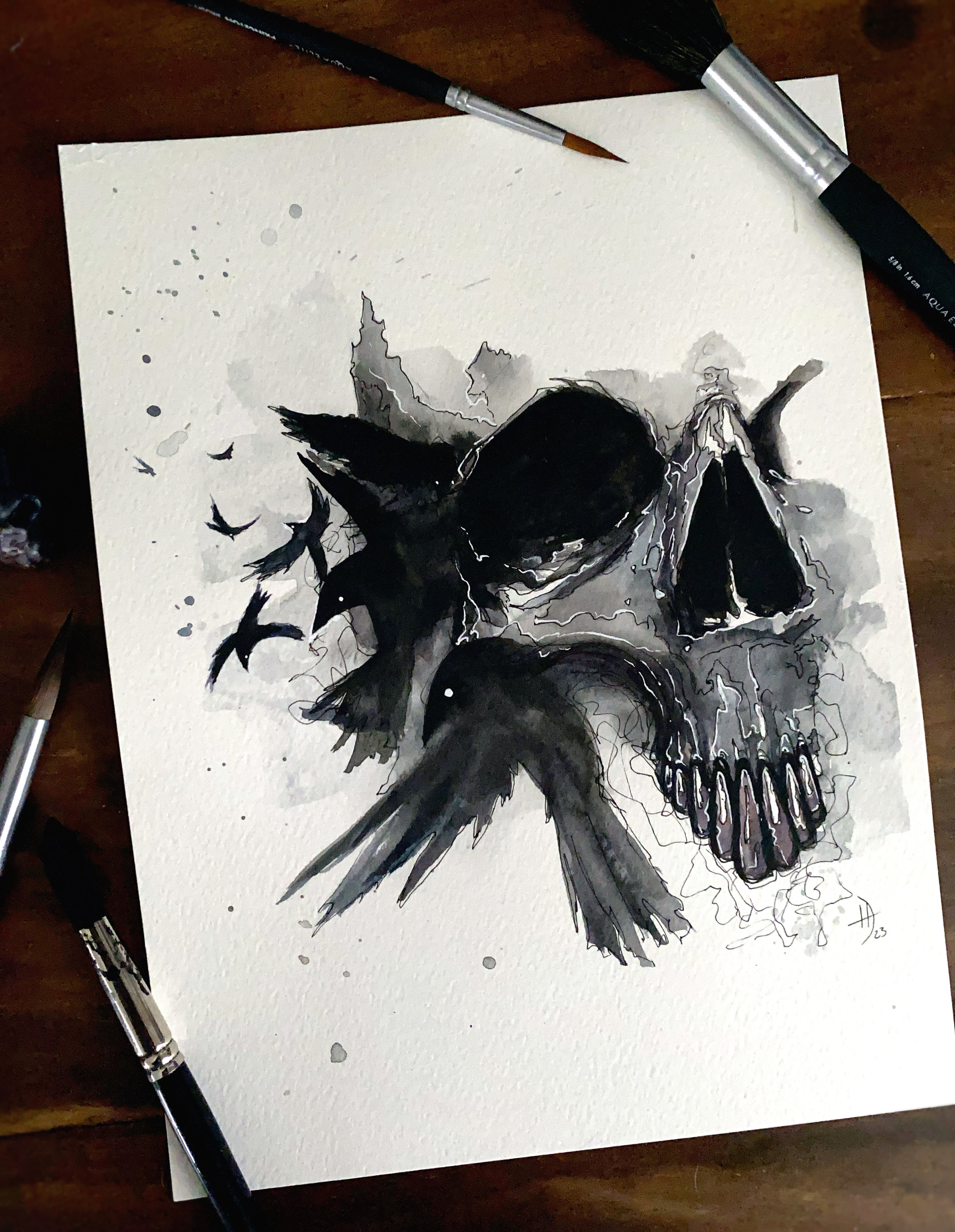 Watercolor/Ink Skull