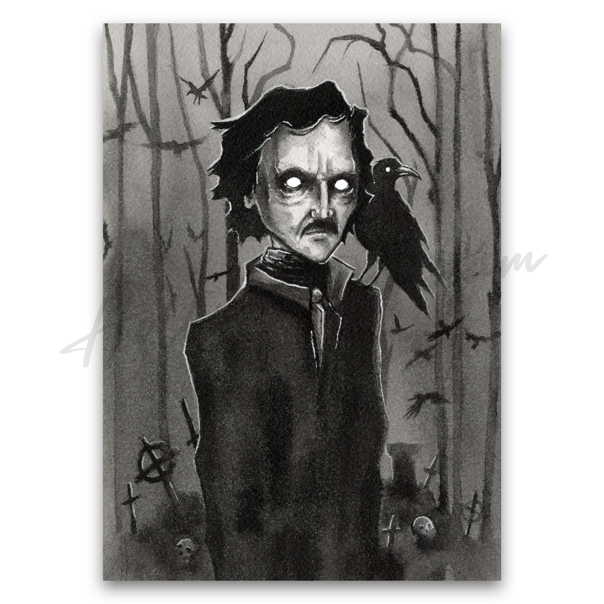 "Poe and The Raven" Print