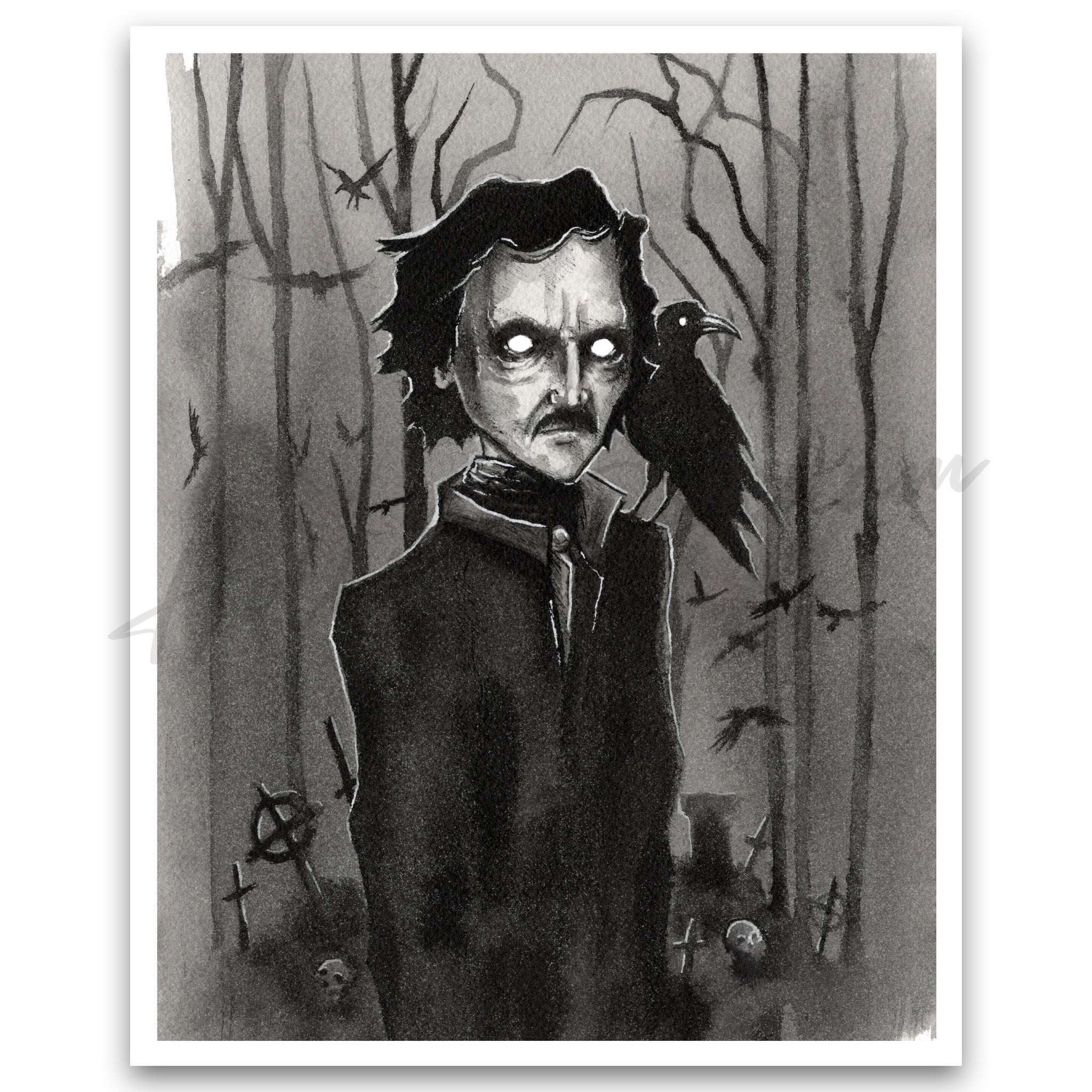 "Poe and The Raven" Print